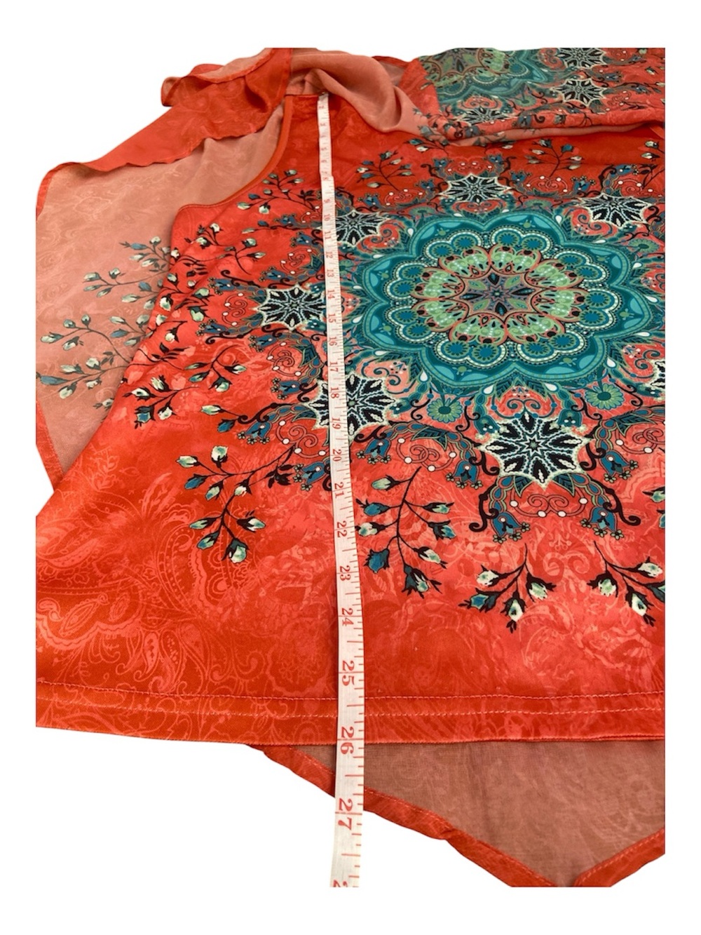 Masseys women’s Coral Tunic with kaftan teal Medallion Print with inner L EUC - Picture 11 of 16